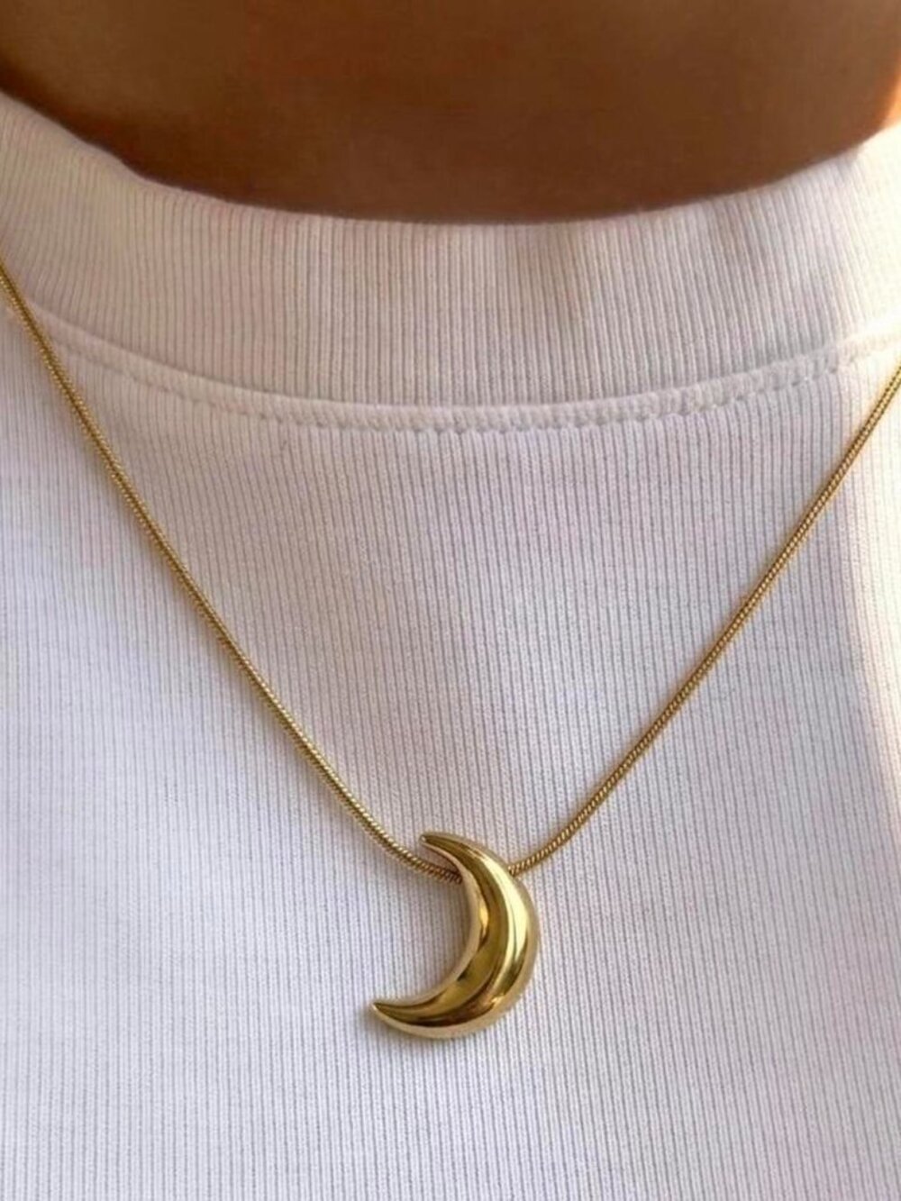 SKU0605‎ vintage gold chain necklace pendant moon  stainless steel + gift bag